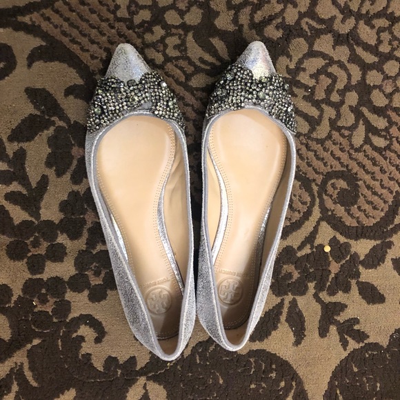 Tory Burch NIB Esme Jeweled Gray Flats 7.5M - Picture 7 of 16